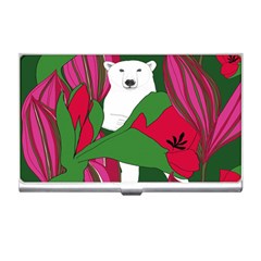 Animals White Bear Flower Floral Red Green Business Card Holders by Mariart