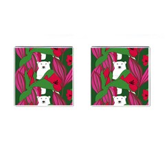 Animals White Bear Flower Floral Red Green Cufflinks (square) by Mariart