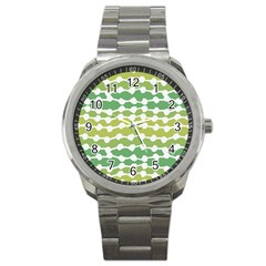 Polkadot Polka Circle Round Line Wave Chevron Waves Green White Sport Metal Watch by Mariart