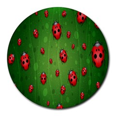 Ladybugs Red Leaf Green Polka Animals Insect Round Mousepads by Mariart