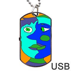 Visual Face Blue Orange Green Mask Dog Tag Usb Flash (one Side) by Mariart
