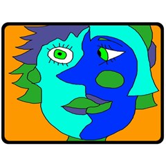 Visual Face Blue Orange Green Mask Double Sided Fleece Blanket (large)  by Mariart
