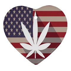 Flag American Star Blue Line White Red Marijuana Leaf Heart Ornament (two Sides) by Mariart