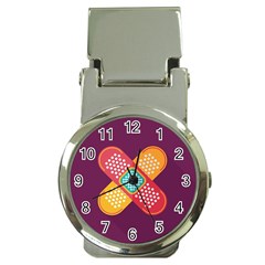 Plaster Scratch Sore Polka Line Purple Yellow Money Clip Watches