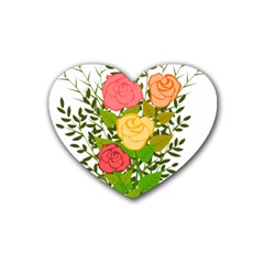 Roses Flowers Floral Flowery Rubber Coaster (heart) 