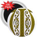 Gold Scroll Design Ornate Ornament 3  Magnets (100 pack)