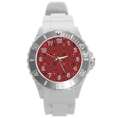 Abstract Background Red Black Round Plastic Sport Watch (l)
