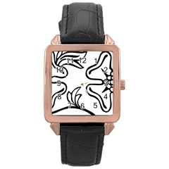 Decoration Pattern Design Flower Rose Gold Leather Watch 