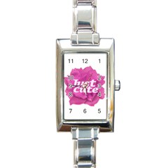 Just Cute Text Over Pink Rose Rectangle Italian Charm Watch by dflcprints