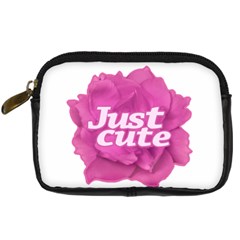 Just Cute Text Over Pink Rose Digital Camera Cases by dflcprints