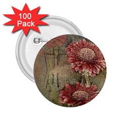 Flowers Plant Red Drawing Art 2 25  Buttons (100 Pack) 