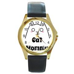 Love My Cat Mommy Round Gold Metal Watch by Catifornia