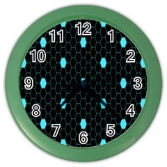 Blue Black Hexagon Dots Color Wall Clocks by Mariart