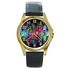 Colorful Bubble Shining Soap Rainbow Round Gold Metal Watch by Mariart