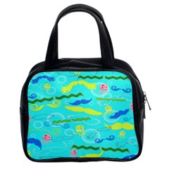 Mustache Jellyfish Blue Water Sea Beack Swim Blue Classic Handbags (2 Sides) by Mariart