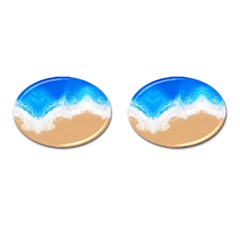 Sand Beach Water Sea Blue Brown Waves Wave Cufflinks (oval) by Mariart