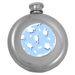 Vector Sheep Clouds Background Round Hip Flask (5 Oz)