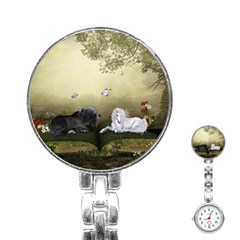 Wonderful Whte Unicorn With Black Horse Stainless Steel Nurses Watch by FantasyWorld7