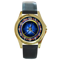 Power Core Round Gold Metal Watch by linceazul