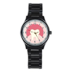 Sad Tooth Pink Stainless Steel Round Watch by Mariart