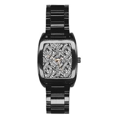 Gray Scale Pattern Tile Design Stainless Steel Barrel Watch