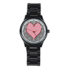Heart Stripes Symbol Striped Stainless Steel Round Watch