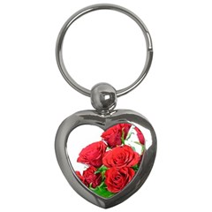 A Bouquet Of Roses On A White Background Key Chains (heart)  by Nexatart