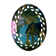 Background Forest Trees Nature Oval Filigree Ornament (two Sides) by Nexatart