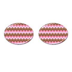 Shades Of Pink And Brown Retro Zigzag Chevron Pattern Cufflinks (oval)