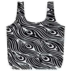 Digitally Created Peacock Feather Pattern In Black And White Full Print Recycle Bags (l)  by Nexatart