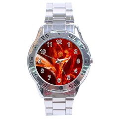 Red Abstract Pattern Texture Stainless Steel Analogue Watch