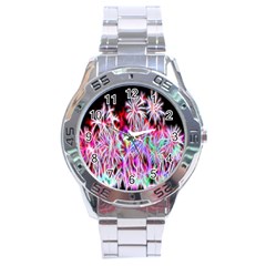 Fractal Fireworks Display Pattern Stainless Steel Analogue Watch by Nexatart