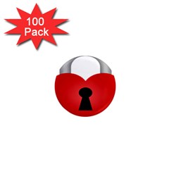 Heart Padlock Red Love 1  Mini Magnets (100 Pack)  by Mariart