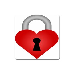 Heart Padlock Red Love Square Magnet by Mariart