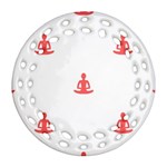 Seamless Pattern Man Meditating Yoga Orange Red Silhouette White Round Filigree Ornament (Two Sides) Front