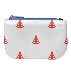 Seamless Pattern Man Meditating Yoga Orange Red Silhouette White Large Coin Purse by Mariart
