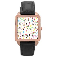 Summer Pattern Rose Gold Leather Watch  by Valentinaart