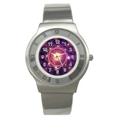 A Gold And Royal Purple Fractal Map Of The Stars Stainless Steel Watch by jayaprime