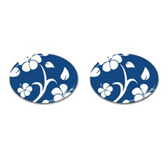 Blue Hawaiian Flower Floral Cufflinks (oval) by Mariart