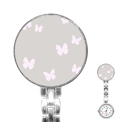 Butterfly Silhouette Organic Prints Linen Metallic Synthetic Wall Pink Stainless Steel Nurses Watch by Mariart