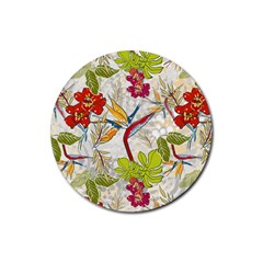 Flower Floral Red Green Tropical Rubber Coaster (round)  by Mariart