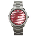 Pink White Polka Dots Sport Metal Watch Front