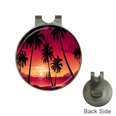 Nature Palm Trees Beach Sea Boat Sun Font Sunset Fabric Hat Clips With Golf Markers by Mariart