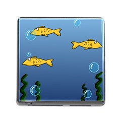 Water Bubbles Fish Seaworld Blue Memory Card Reader (square) by Mariart