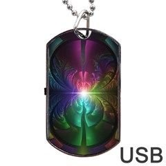 Anodized Rainbow Eyes And Metallic Fractal Flares Dog Tag Usb Flash (one Side) by jayaprime