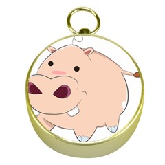 Happy Cartoon Baby Hippo Gold Compasses by Catifornia