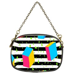 Cube Line Polka Dots Horizontal Triangle Pink Yellow Blue Green Black Flag Chain Purses (two Sides) 
