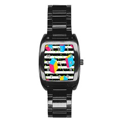 Cube Line Polka Dots Horizontal Triangle Pink Yellow Blue Green Black Flag Stainless Steel Barrel Watch by Mariart