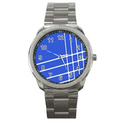 Line Stripes Blue Sport Metal Watch by Mariart