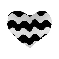 Lokki Cotton White Black Waves Standard 16  Premium Heart Shape Cushions by Mariart